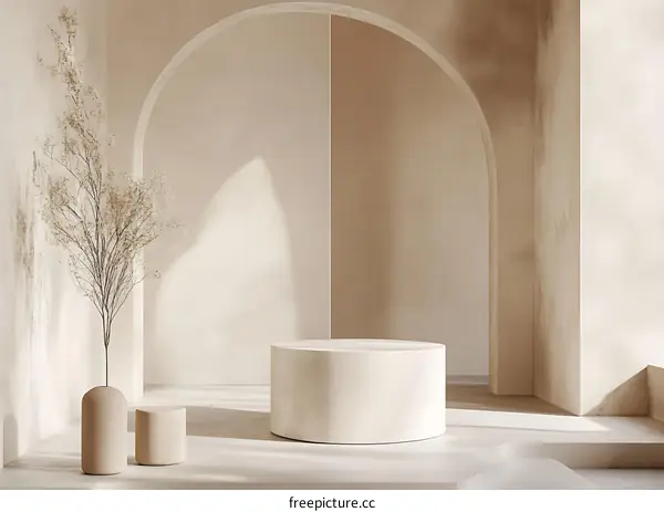Minimalist Beige Interior Design with Arch and Cylinder