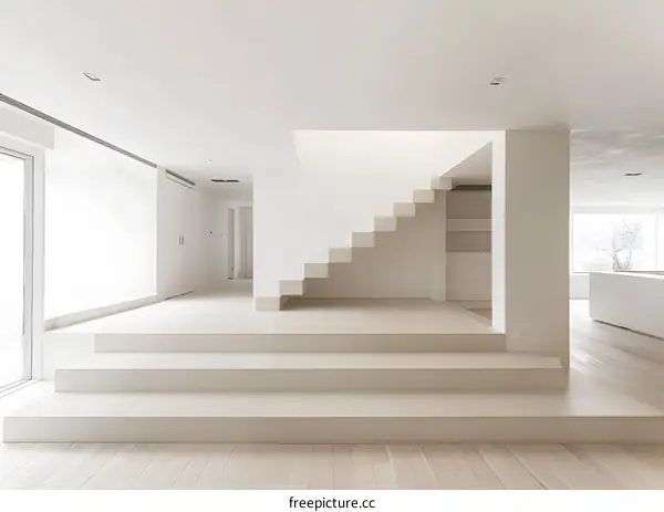 Minimalist White Interior Design with Staircase