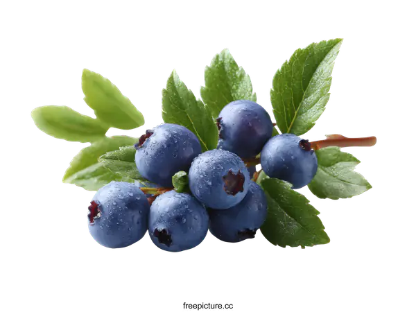 [Transparent Background PNG]Close up of Fresh Blueberries with Leaves