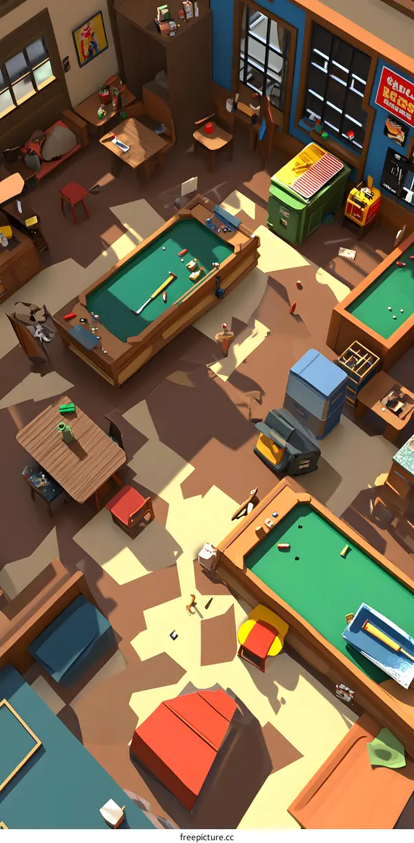 Low Poly Illustration of a Pool Table in a Bar