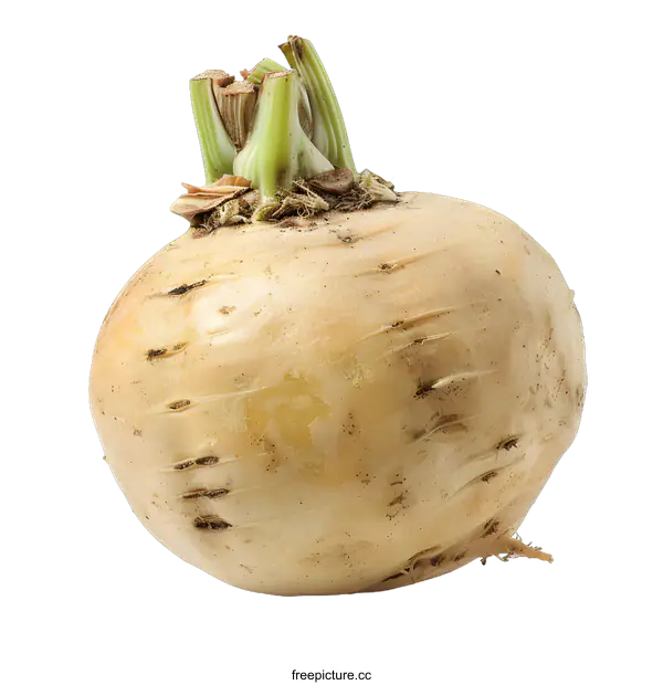 [Transparent Background PNG]Fresh Whole Turnip Root Vegetable with Green Sprout Isolated on White Background