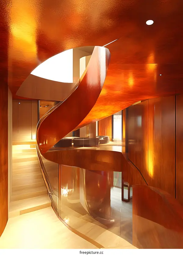 Modern Wooden Spiral Staircase in a Luxury Home
