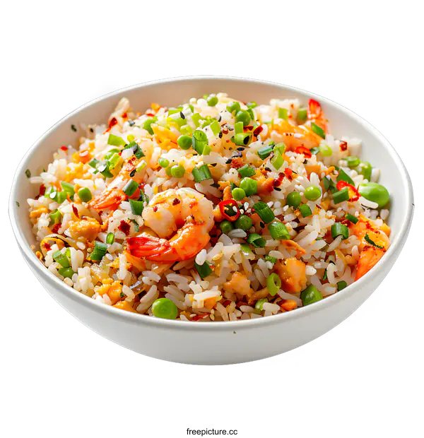 [Transparent Background PNG]Bowl of Shrimp Fried Rice with Vegetables