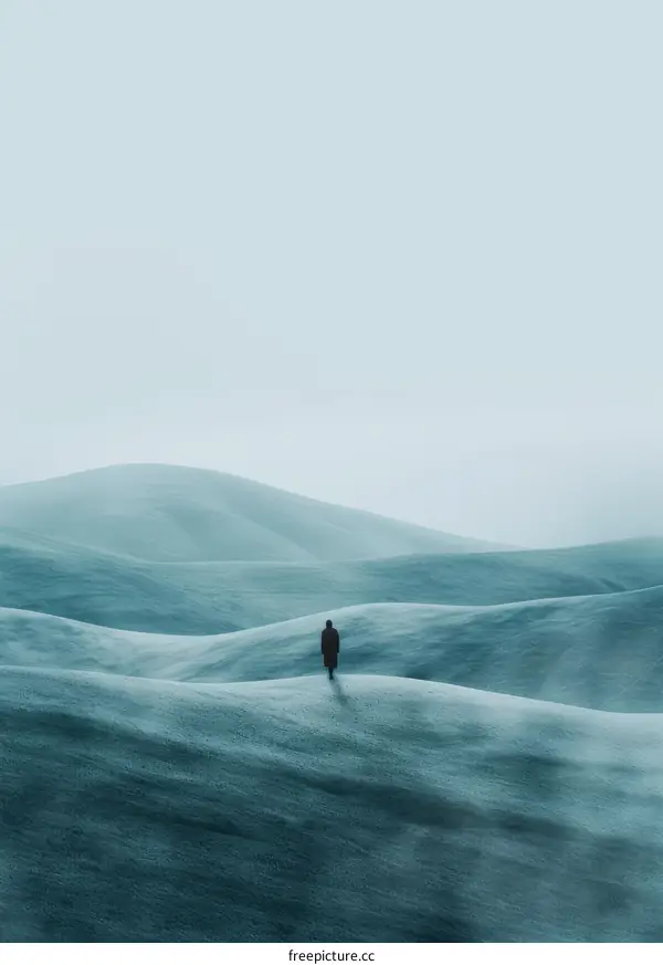 alone man walking in the snow field
