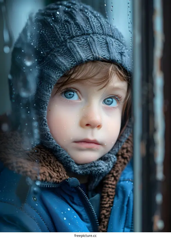Little boy looking out the window