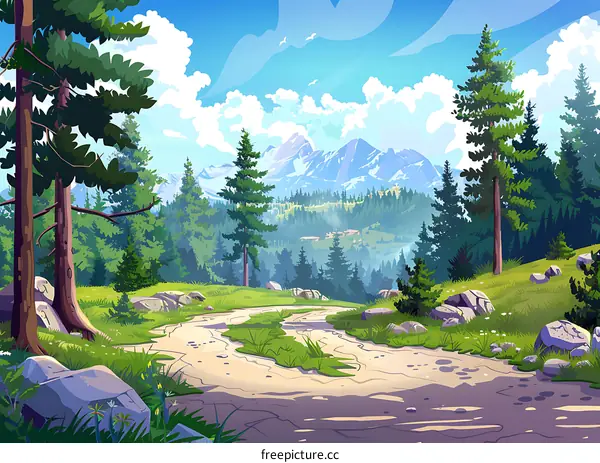 Mountain Path Through the Green Forest