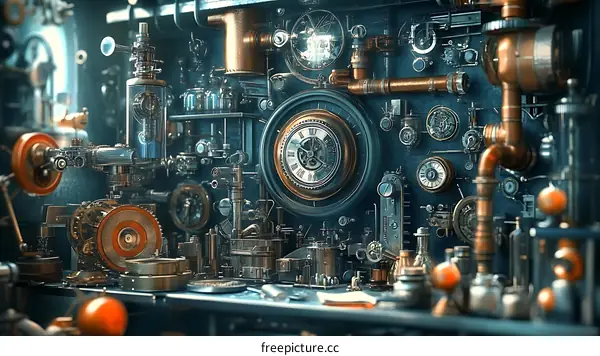 Detailed steampunk clockwork mechanism illustration