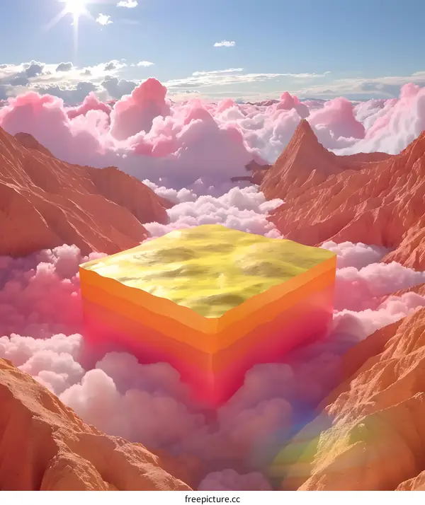 Abstract Geometric Shapes Above Pink Clouds