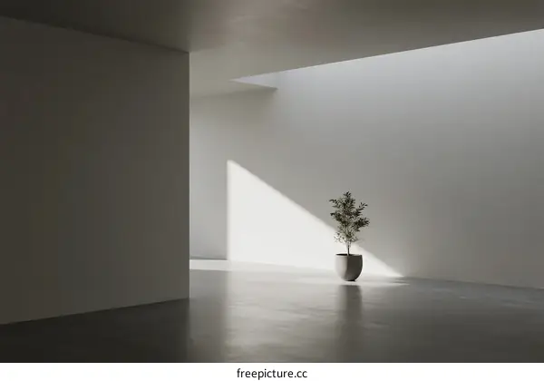 Minimalist White Room with Potted Plant and Natural Light