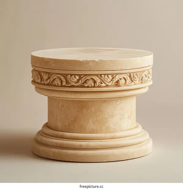 Ornate Travertine Column Pedestal Display