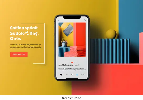 Modern Minimalist Interior Design with a Yellow Wall, Stack of Red Books, and a Blue Sofa