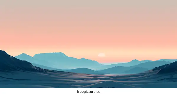 Minimalist Mountain Range Illustration with Sunset Sky