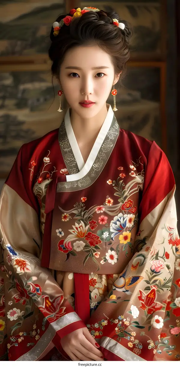 Portrait of a young Korean woman in traditional dress