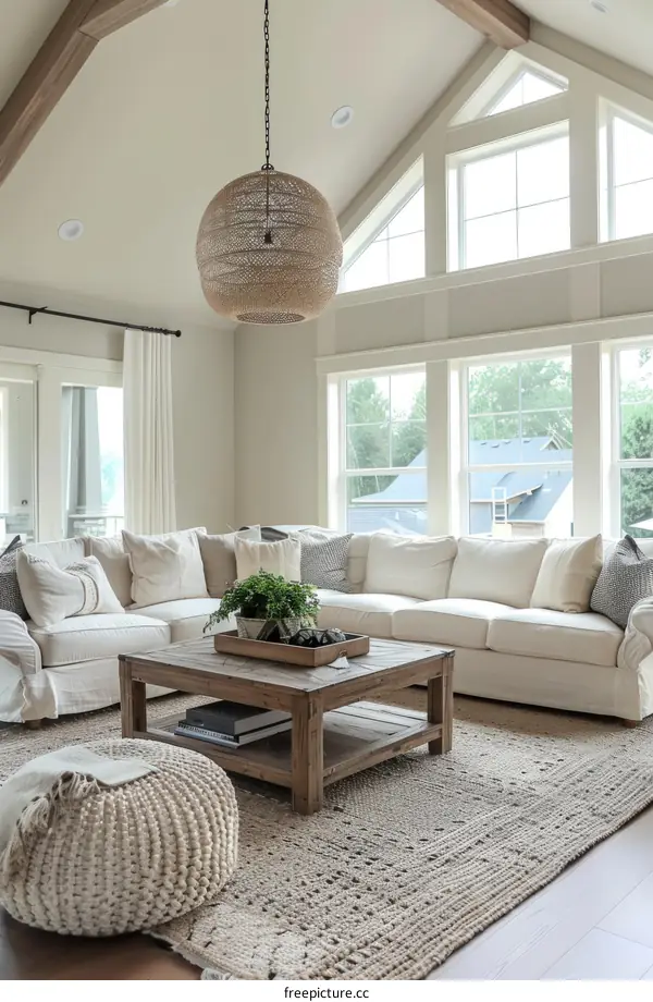 Bright & Airy Living Room with High Ceilings & Large Windows