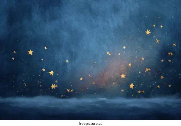 Night Sky with Golden Stars on a Dark Blue Background