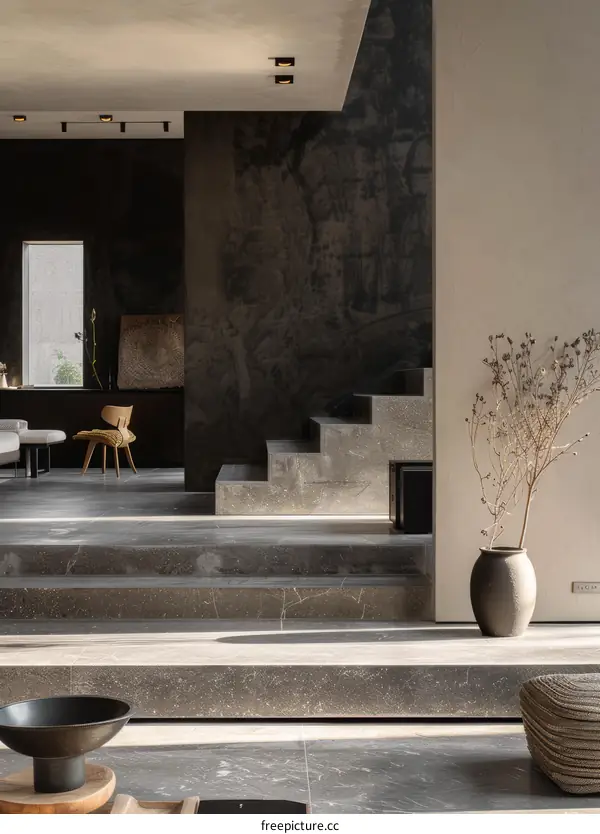 Black and white interior with staircase
