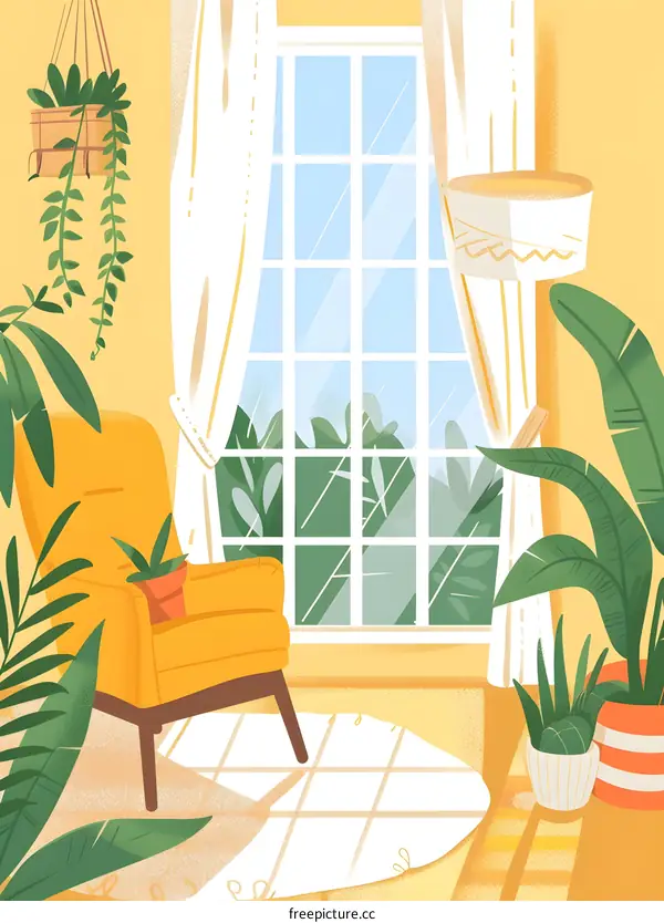 Yellow Chair with Plants and Window