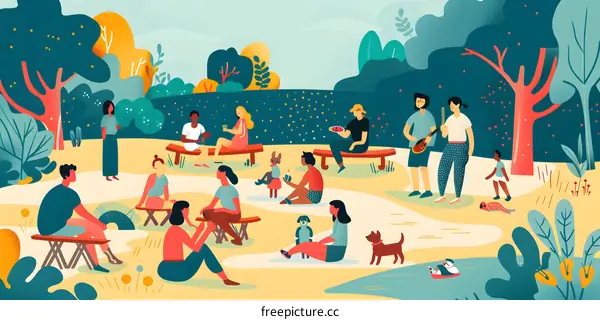Group of People Relaxing in a Park with Trees