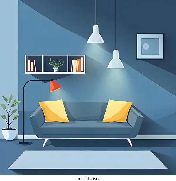 Modern Living Room Interior Design With Sofa And Lamps