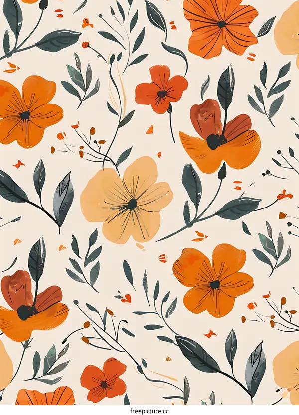 Seamless Floral Pattern with Orange and Yellow Flowers