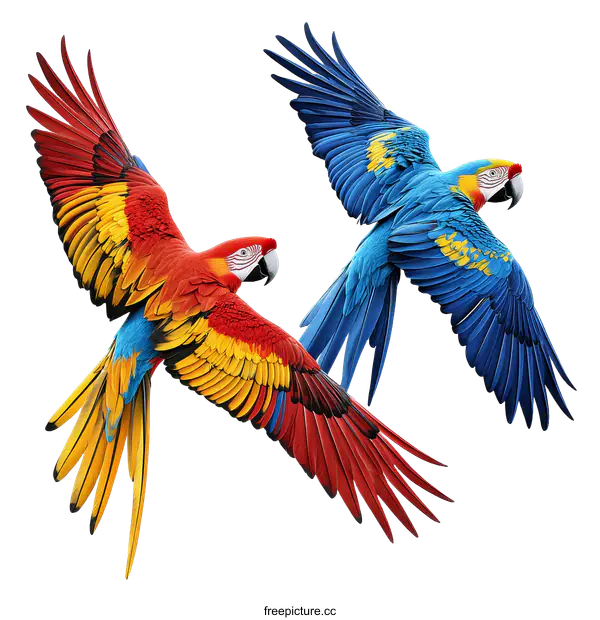 [Transparent Background PNG]Colorful Macaw Birds in Flight