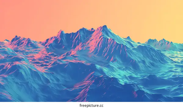 Abstract Mountain Landscape with Pink and Blue Color Gradient
