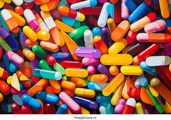 Multicolored Pills Scattered Randomly