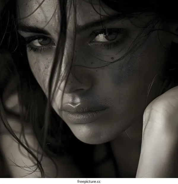 Intense Gaze Black and White Portrait