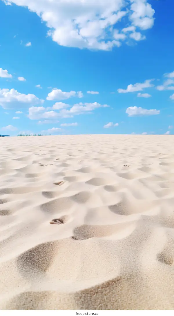 A vast expanse of sand dunes under a blue sky