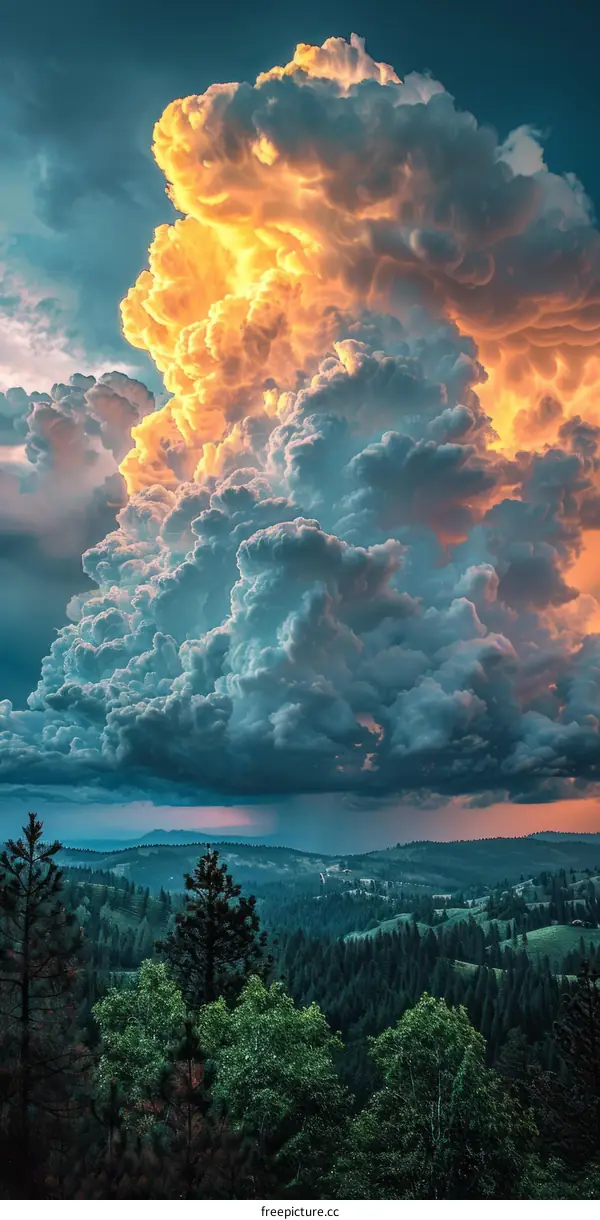 Large Thunderstorm Clouds over Forest