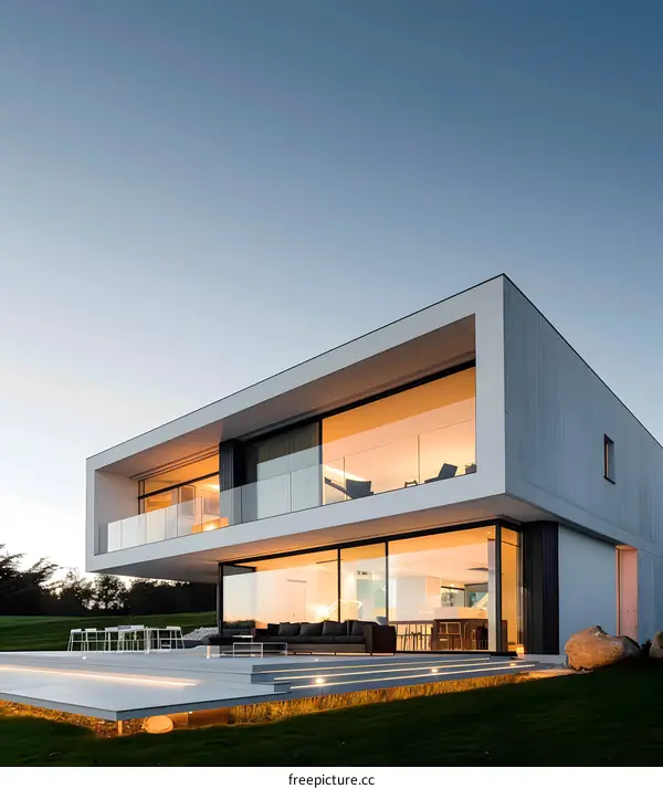 Modern Minimalist House with Large Windows and Patio