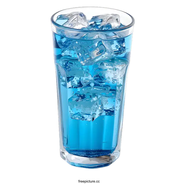 [Transparent Background PNG]Glass of Blue Soda with Ice Cubes