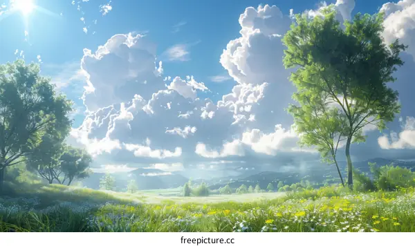 Springtime Meadow Landscape Illustration