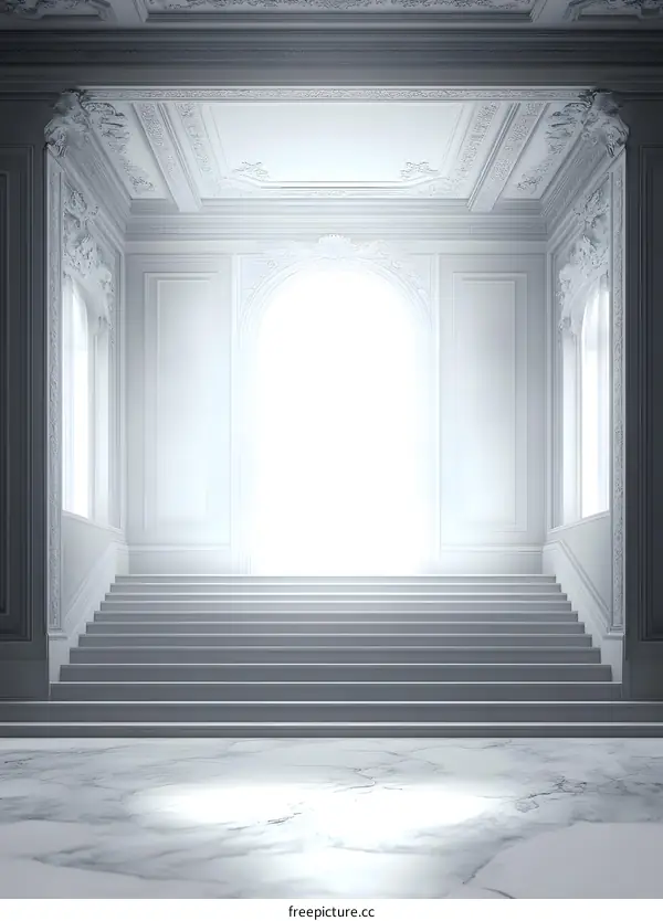 White Marble Staircase in a Classic Interior