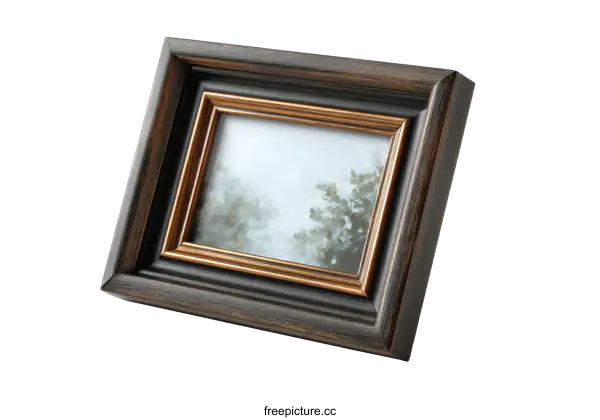 [Transparent Background PNG]Vintage Wooden Picture Frame with Elegant Gold Trim