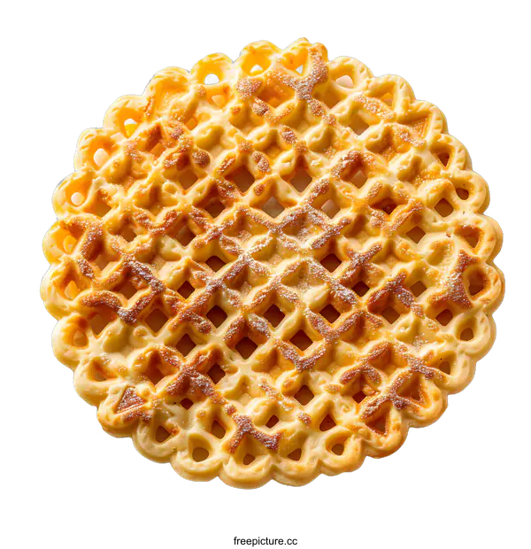 [Transparent Background PNG]A golden brown round waffle isolated on a white background.