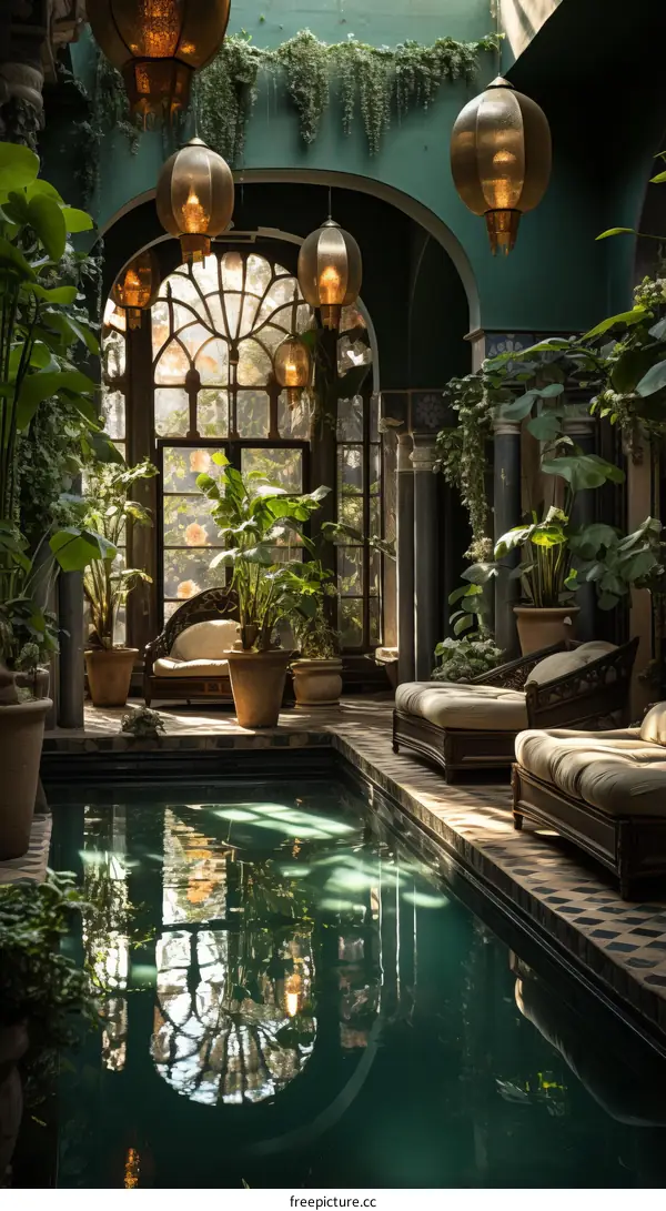 Luxury Indoor Swimming Pool with Lush Greenery