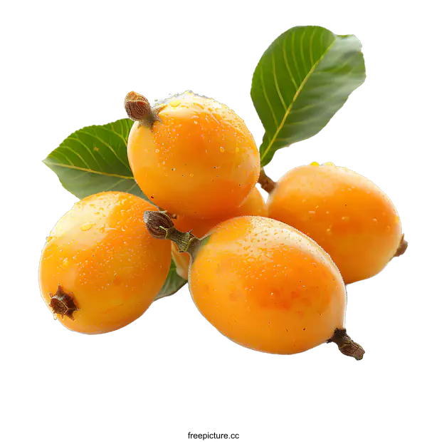 [Transparent Background PNG]Fresh loquats with leaves on white background