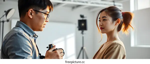 Asian Photographer Taking Photos Of Asian Woman