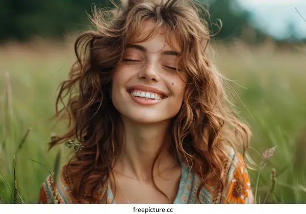 Woman with a joyful smile in nature