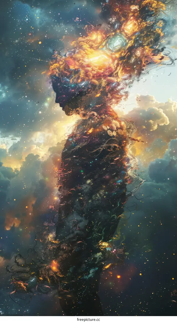 An illustration of a person made of stars and clouds