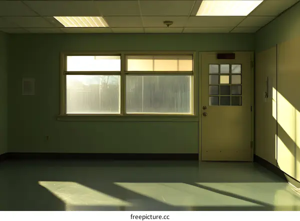 Empty Room with Window and Door in Green Walls