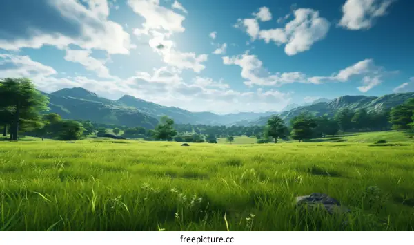 Grass field with mountains in the distance