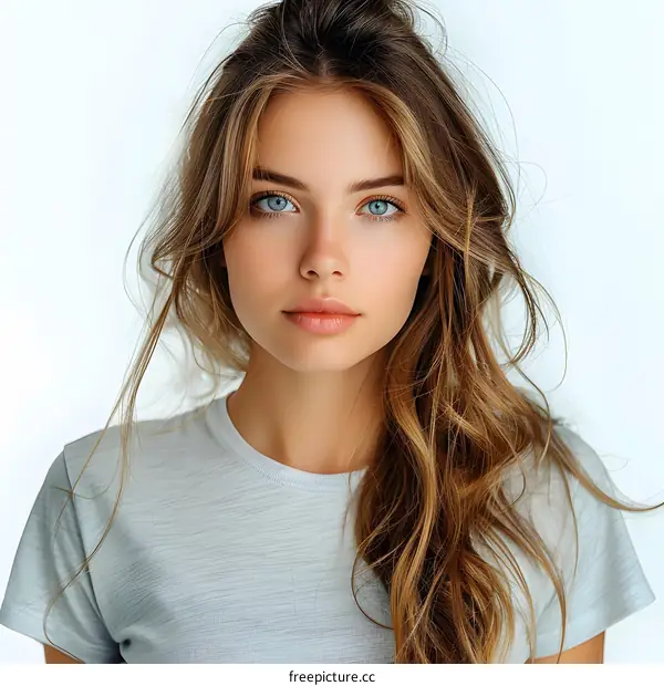 portrait of a beautiful young woman with long blond hair and blue eyes