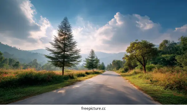 Serene Country Road Through Lush Mountains