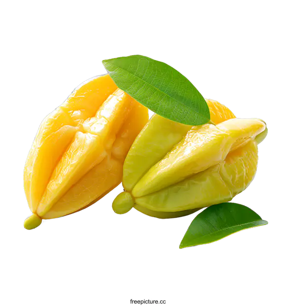 [Transparent Background PNG]Star fruit with leaves on white background