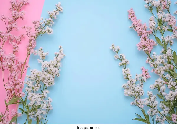 White and Pink Flowers on Blue and Pink Background