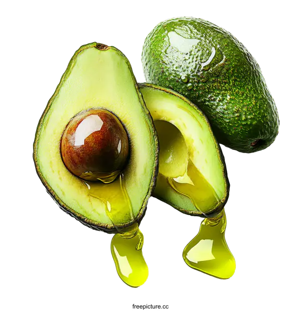 [Transparent Background PNG]Fresh Avocado with Dripping Oil Close-up