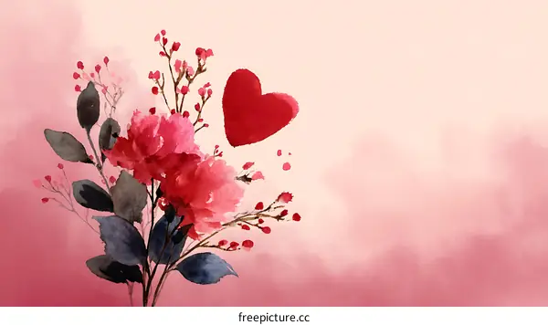 Watercolor Floral Bouquet with Heart