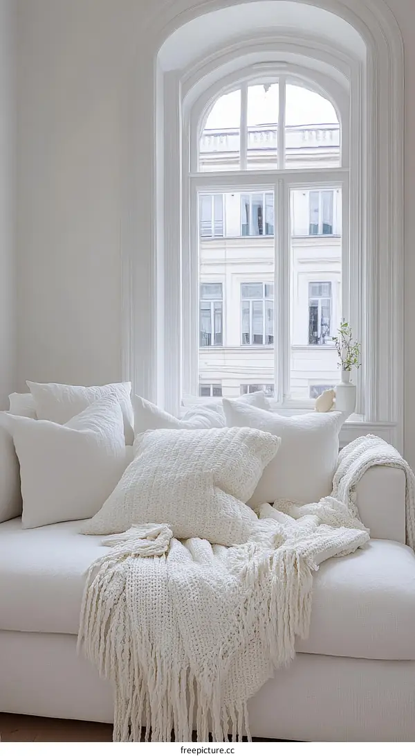 Cozy White Living Room with Window View